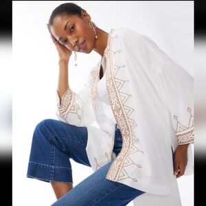 Chico's Elegant Cream Embroidered Kimono